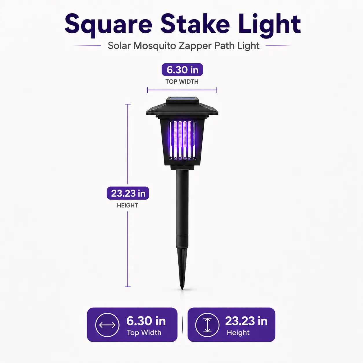 Solar Mosquito Zapper Light – Outdoor Garden Stake Lamp, UV Insect Killer, Solar Powered, Dual Mode (Mosquito Control + Pathway Lighting), Weather Resistant, Easy Setup, Small & Large Round + Square Options