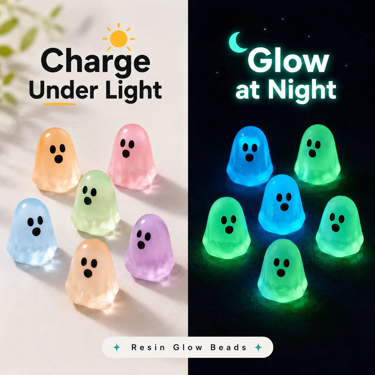 Glow In Dark Cute Ghost Resin Bead Set, Random Pattern Luminous Decorative Charms, Perfect Halloween Party Ornaments, Micro Landscape Filler & DIY Craft Material, 20/50 Packs Household Interior Decor Accessories