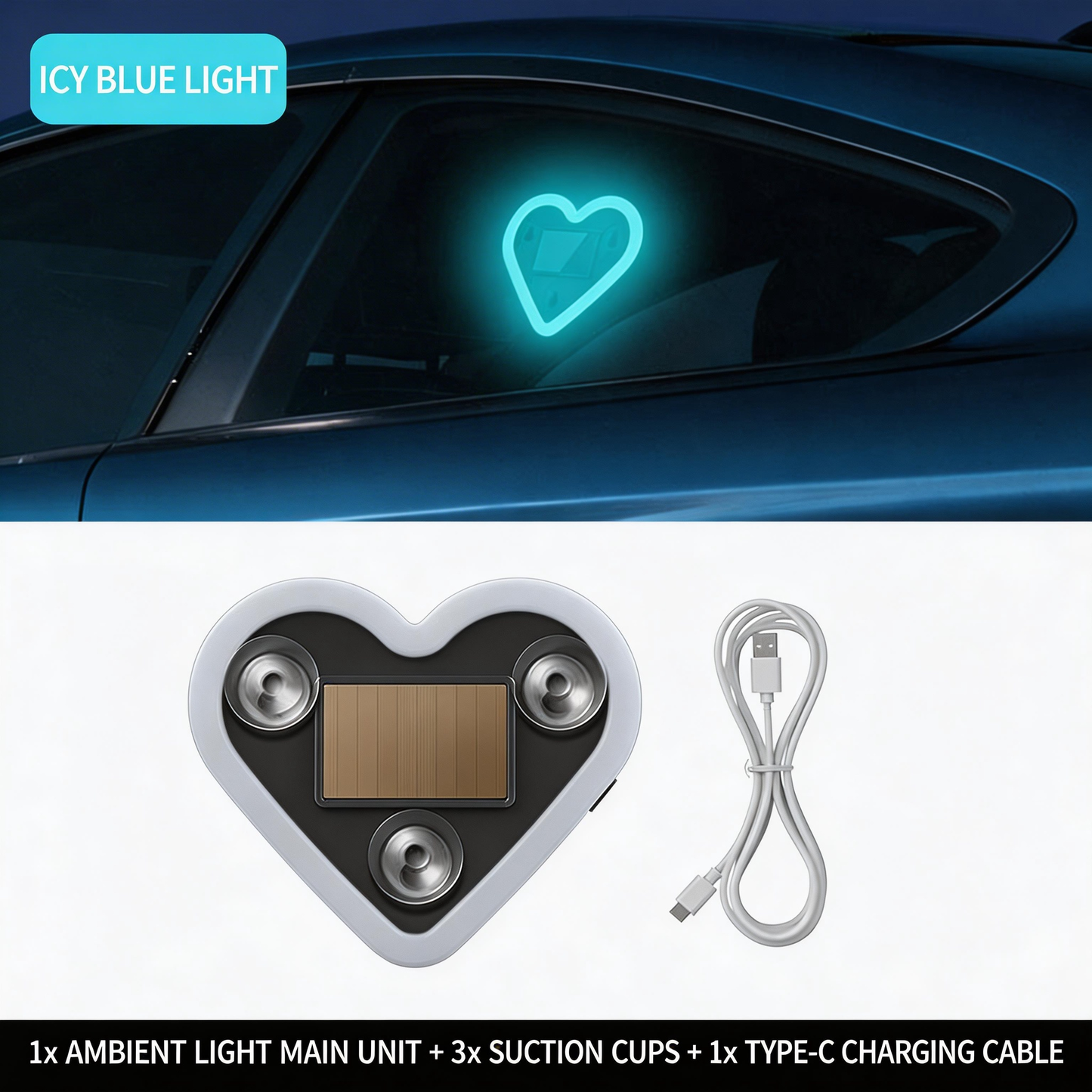 Car solar-powered triangular window heart-shaped ambient light