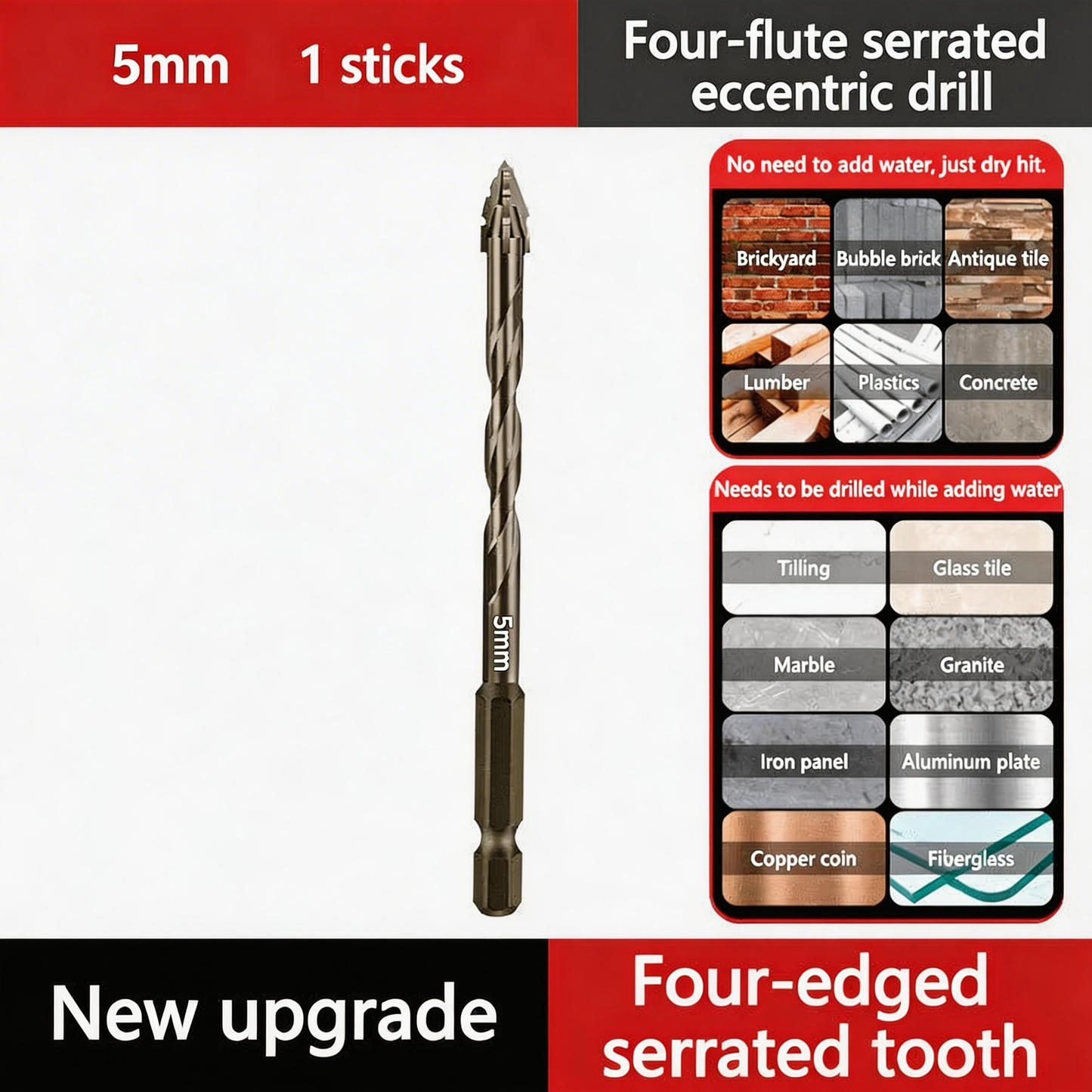 🔥2026 Hot Sale🔥High-Strength 4-Flute Serrated Eccentric Drill Bit Kit