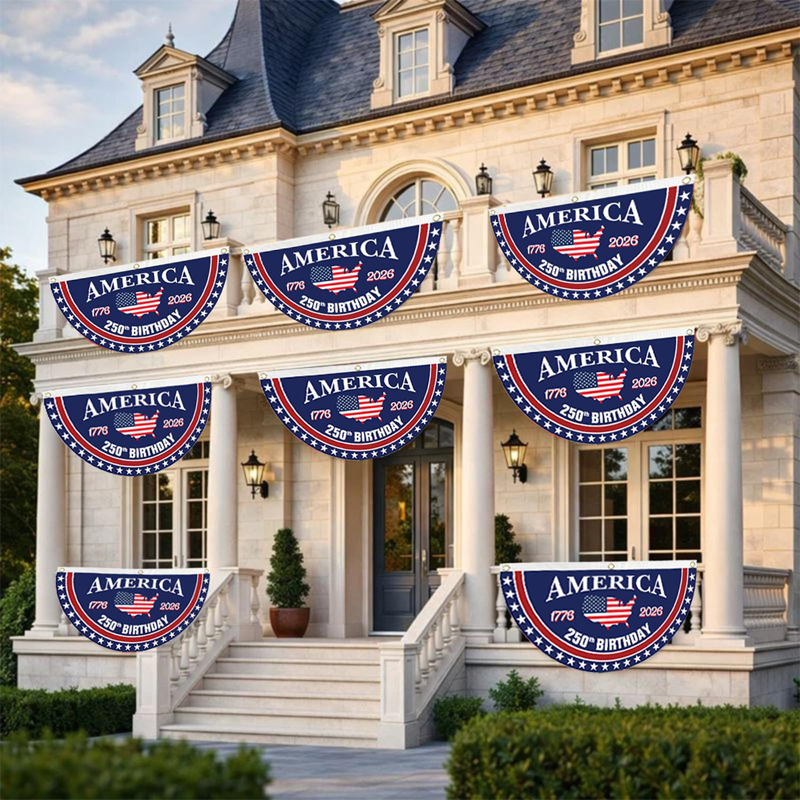 ✨ 50% OFF NOW! 🎉 250th Anniversary USA Fan Flag – Semi-Circle Design, Vibrant Print & Durable Polyester