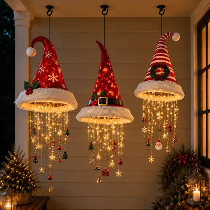 🎅 Merry hats Lighted Santa Hat Hanging Chandelier 🎄 | 5 Styles Warm White LED String Lights
