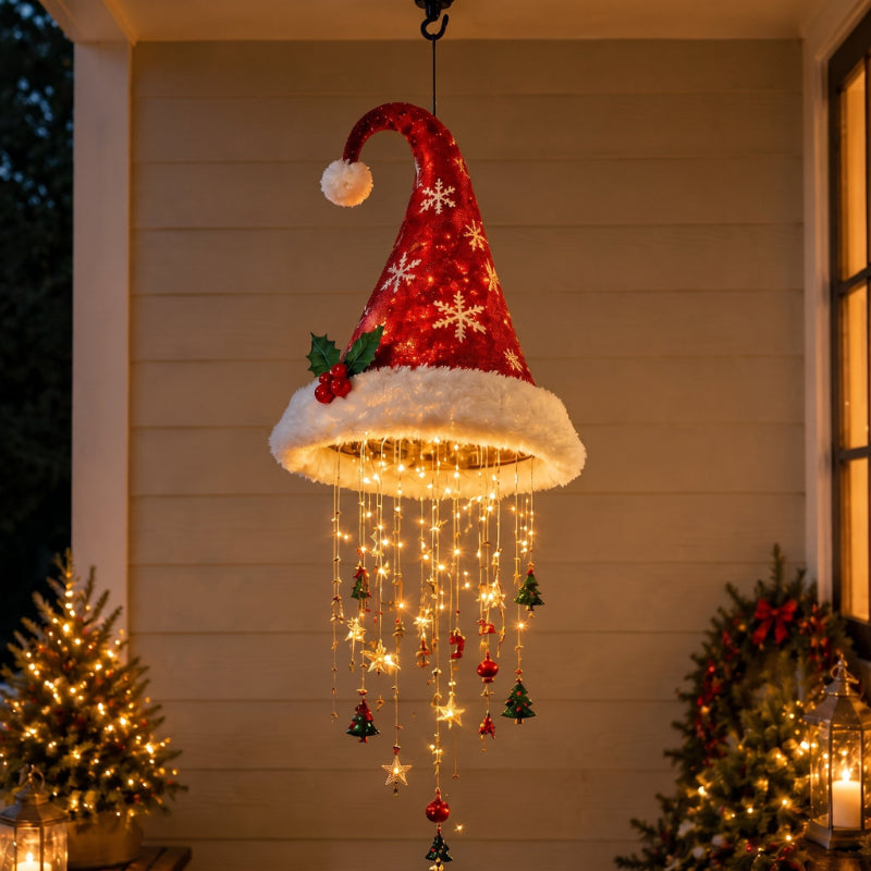 🎅 Merry hats Lighted Santa Hat Hanging Chandelier 🎄 | 5 Styles Warm White LED String Lights