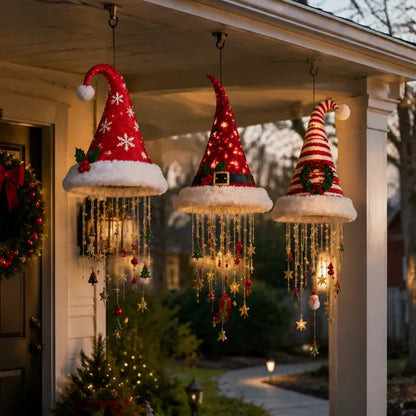 🎅 Merry hats Lighted Santa Hat Hanging Chandelier 🎄 | 5 Styles Warm White LED String Lights