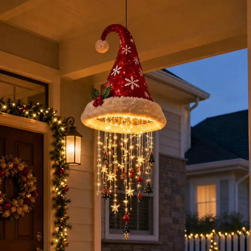 🎅 Merry hats Lighted Santa Hat Hanging Chandelier 🎄 | 5 Styles Warm White LED String Lights