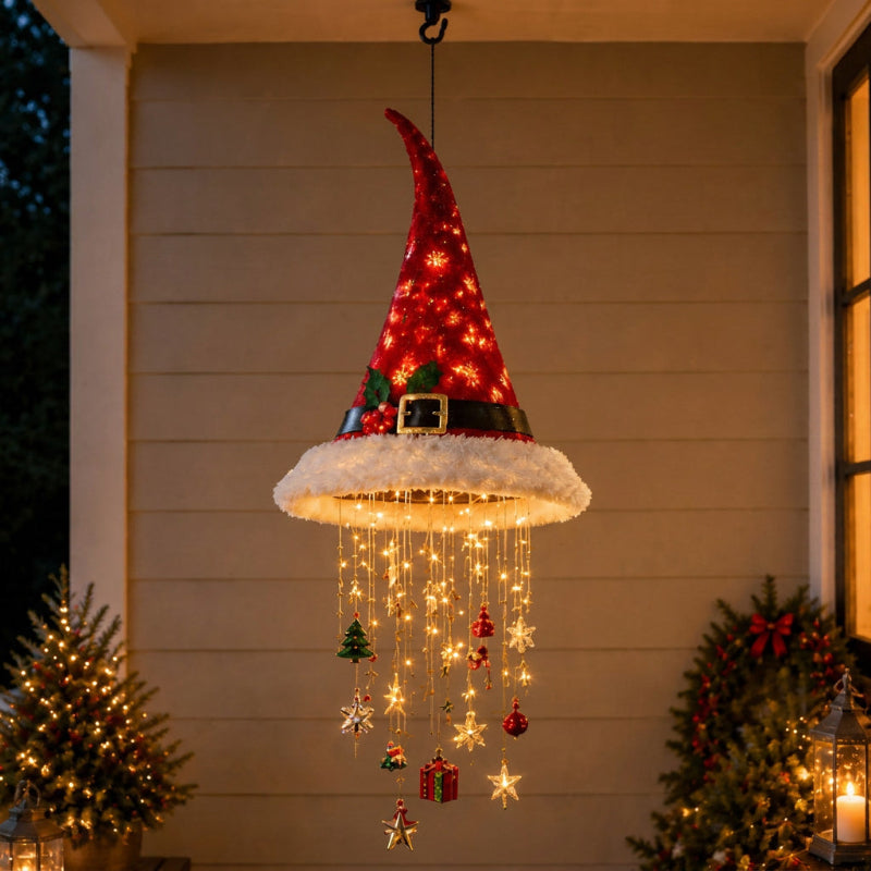 🎅 Merry hats Lighted Santa Hat Hanging Chandelier 🎄 | 5 Styles Warm White LED String Lights