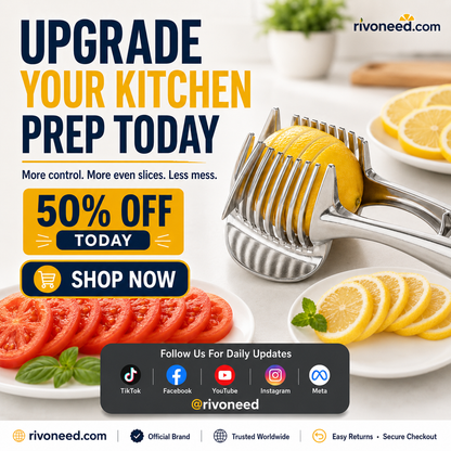 🎁BUY 1 GET 1 FREE🎁🍋 Creative Kitchen Slice Cutting Tool, Food‑Grade Aluminum Alloy Hand‑Held Slicer, Quick Slicing Holder for Lemon, Tomato, Onion & Soft Fruits Vegetables