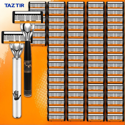 Men's manual razor with 72 replacement heads – heavy-duty stainless steel razor with 6 blades.