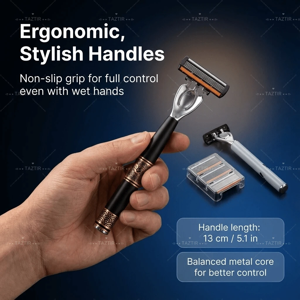 Men's manual razor with 72 replacement heads – heavy-duty stainless steel razor with 6 blades.