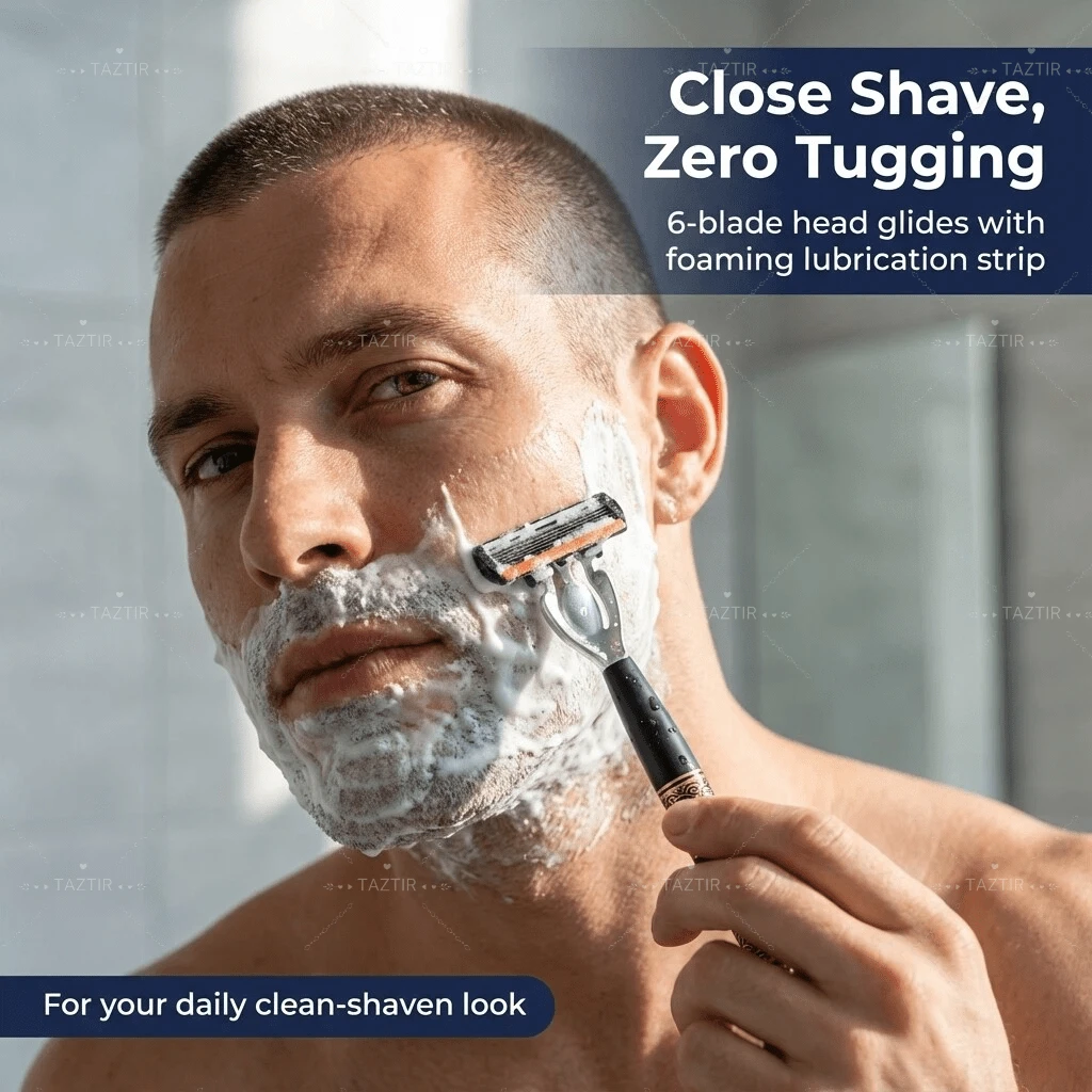 Men's manual razor with 72 replacement heads – heavy-duty stainless steel razor with 6 blades.