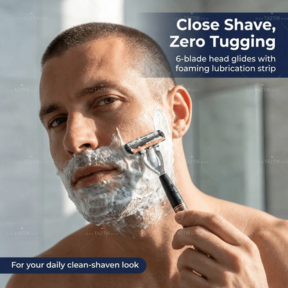 Men's manual razor with 72 replacement heads – heavy-duty stainless steel razor with 6 blades.