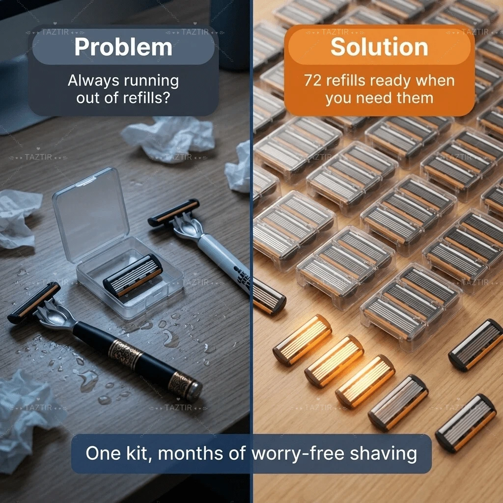 Men's manual razor with 72 replacement heads – heavy-duty stainless steel razor with 6 blades.