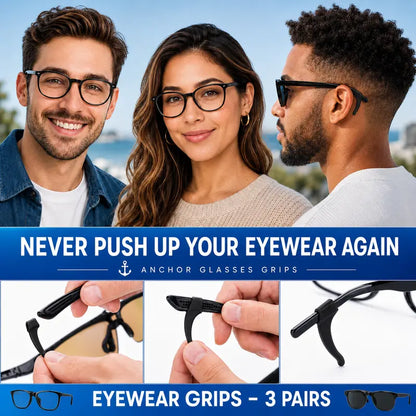 Anchor Glasses Grips - 3 Pack - Anti Slip Eyeglass Holder Ear Grip Sunglasses Retainer Temple Tip Reading Glasses Holder