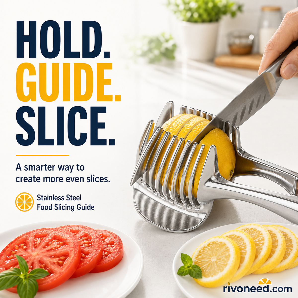 🎁BUY 1 GET 1 FREE🎁🍋 Creative Kitchen Slice Cutting Tool, Food‑Grade Aluminum Alloy Hand‑Held Slicer, Quick Slicing Holder for Lemon, Tomato, Onion & Soft Fruits Vegetables