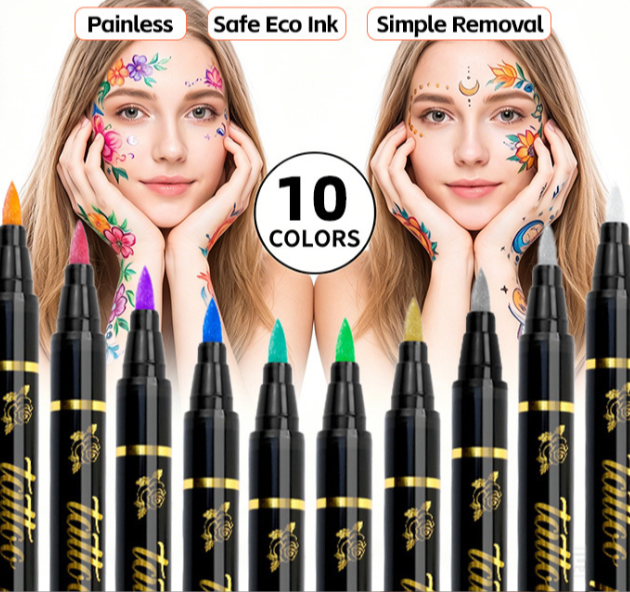 ✨✨✨ Glow Tattoo Pens – UV Neon Colors for Parties & Festivals, Waterproof & Easily Washable