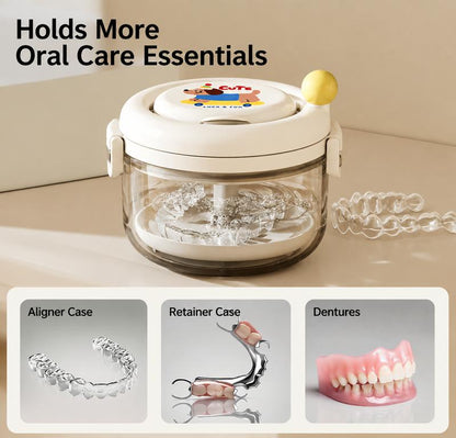 New ! Biodolla Rotating Manual Vortex Orthodontic Retainer Cleaner | Cute Cartoon Retainer Storage Case