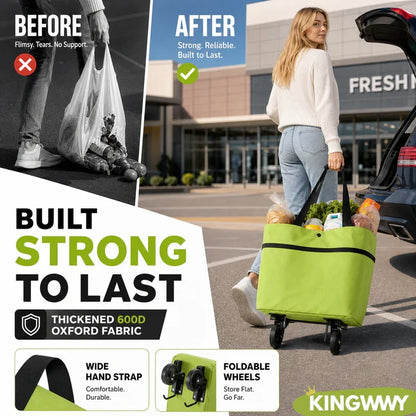 🔥 HOT SALE 🔥 2‑in‑1 Foldable Shopping Trolley – Heavy‑Duty Rolling Grocery Bag