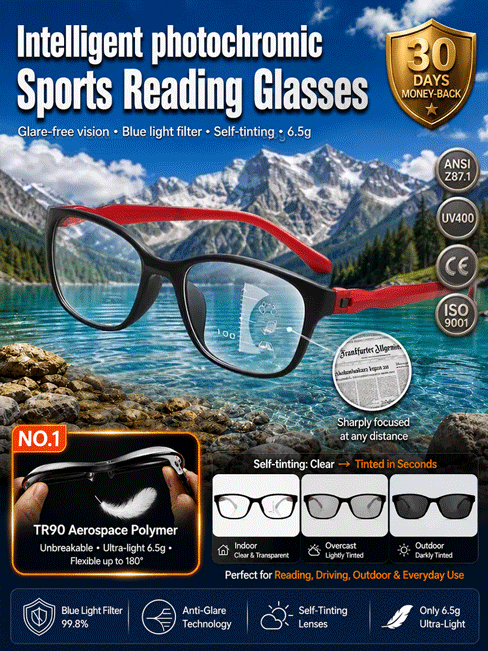 Multifocal Ultra-Light Sports Reading Glasses for Day and Night Use