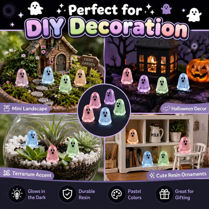 Glow In Dark Cute Ghost Resin Bead Set, Random Pattern Luminous Decorative Charms, Perfect Halloween Party Ornaments, Micro Landscape Filler & DIY Craft Material, 20/50 Packs Household Interior Decor Accessories