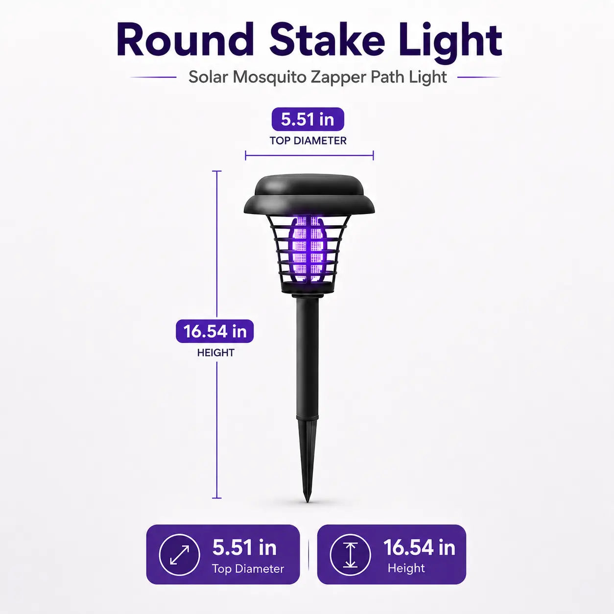 Solar Mosquito Zapper Light – Outdoor Garden Stake Lamp, UV Insect Killer, Solar Powered, Dual Mode (Mosquito Control + Pathway Lighting), Weather Resistant, Easy Setup, Small & Large Round + Square Options