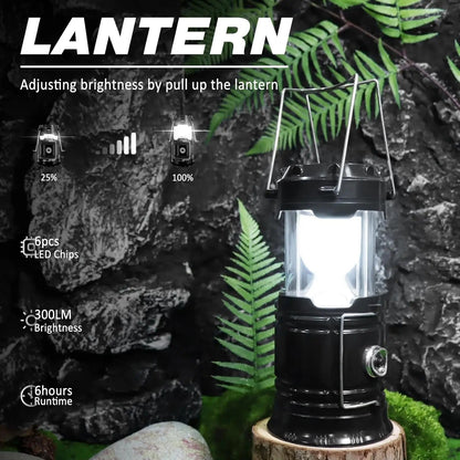 Solar Camping Lantern | Rechargeable LED Collapsible Emergency Light, Magnetic Base & Foldable Hanging Hook ✅ Buy 1 Get 1 Free