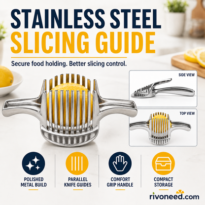🎁BUY 1 GET 1 FREE🎁🍋 Creative Kitchen Slice Cutting Tool, Food‑Grade Aluminum Alloy Hand‑Held Slicer, Quick Slicing Holder for Lemon, Tomato, Onion & Soft Fruits Vegetables