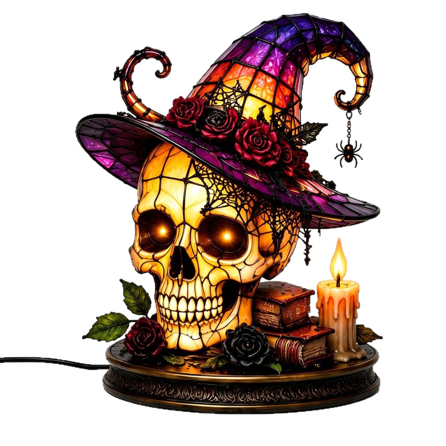 🔥Exclusive Limited Item 👍🔥50%OFF🐈 Gothic Stained Glass Witch Black Cat Table Lamp | Halloween Witch Hat Night Light Decor