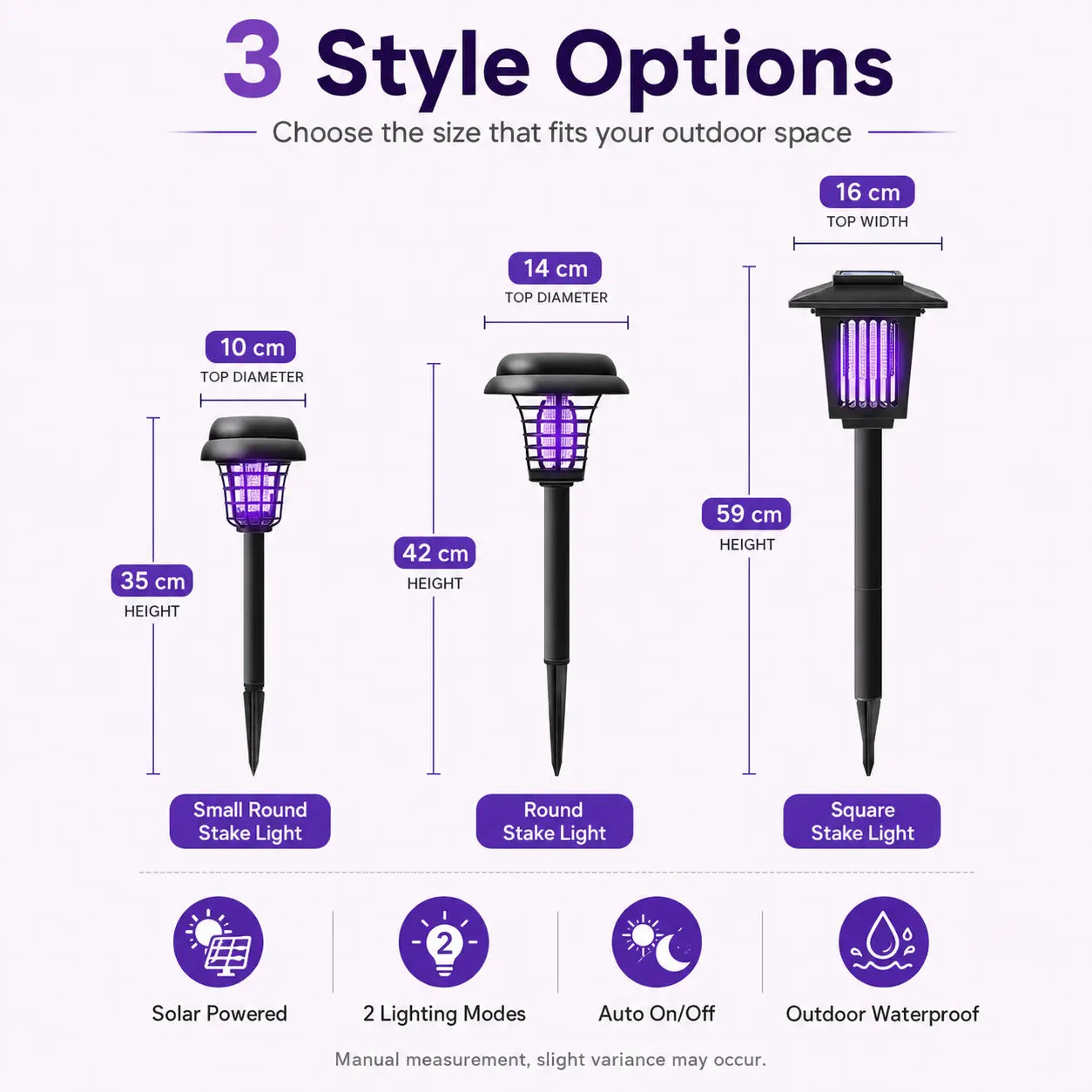 Solar Mosquito Zapper Light – Outdoor Garden Stake Lamp, UV Insect Killer, Solar Powered, Dual Mode (Mosquito Control + Pathway Lighting), Weather Resistant, Easy Setup, Small & Large Round + Square Options