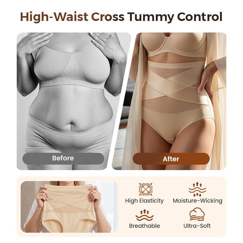 🌸✨Plus-Size High-Waist Cross Tummy Control Panties