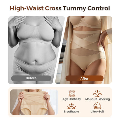 🌸✨Plus-Size High-Waist Cross Tummy Control Panties