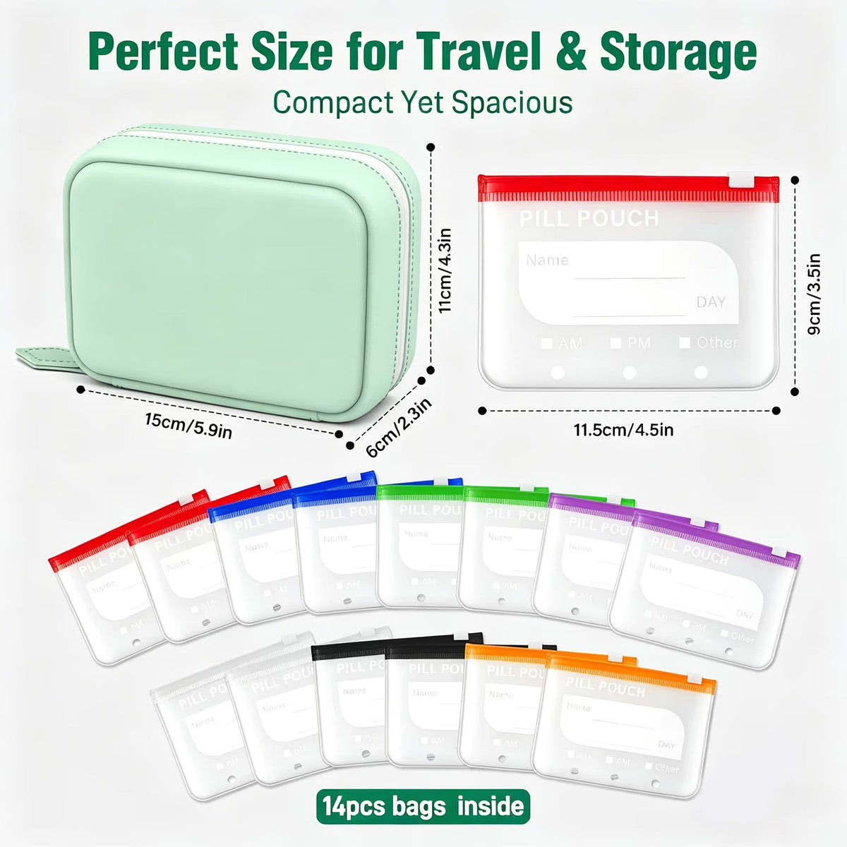 🔥Hot Sale 50% OFF🔥 💊A8 Waterproof 14-Pouch Weekly Pill Organizer, Color-Coded Travel Storage for Vitamins & Supplements