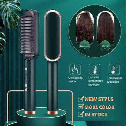 ✨ 2-in-1 Ionic Hair Straightening Brush – Smooth, Straight or Curl in Minutes (5 Heat Levels)