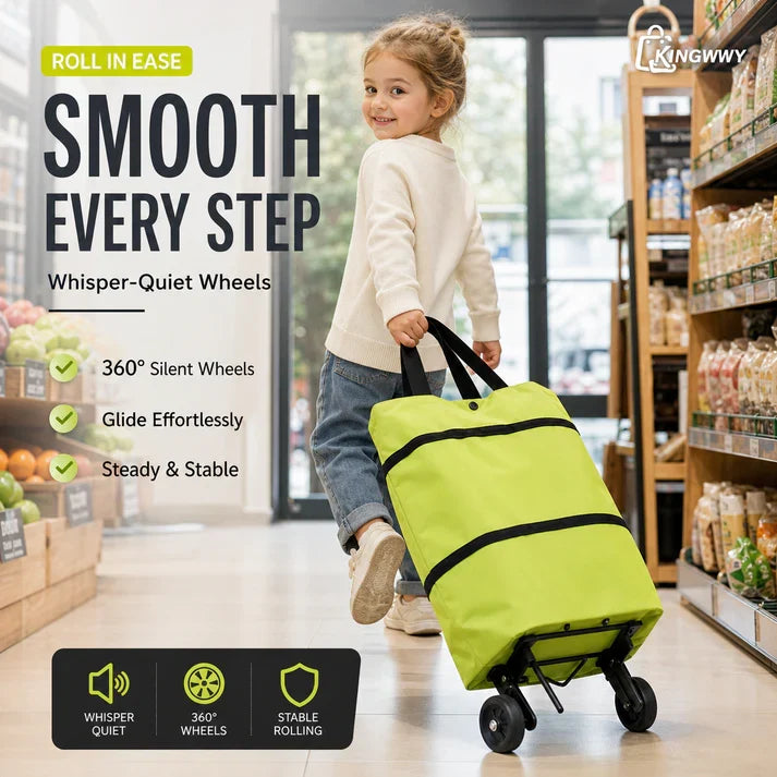 🔥 HOT SALE 🔥 2‑in‑1 Foldable Shopping Trolley – Heavy‑Duty Rolling Grocery Bag
