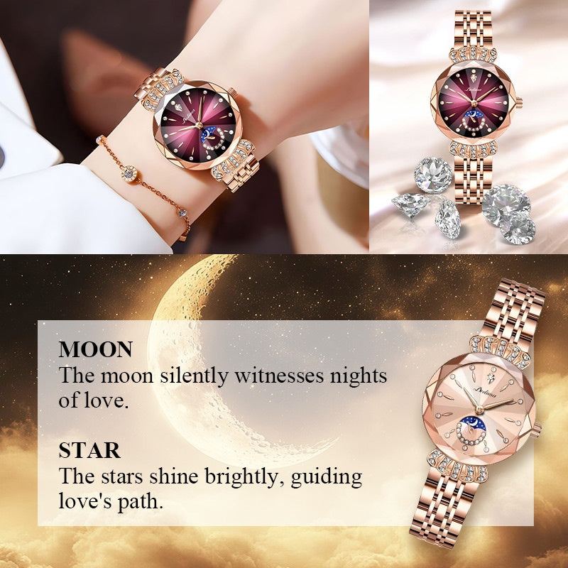 🎀Christmas gifts🎀Fashionable Diamond Moon Star Watch for Women