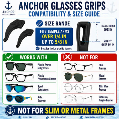Anchor Glasses Grips - 3 Pack - Anti Slip Eyeglass Holder Ear Grip Sunglasses Retainer Temple Tip Reading Glasses Holder