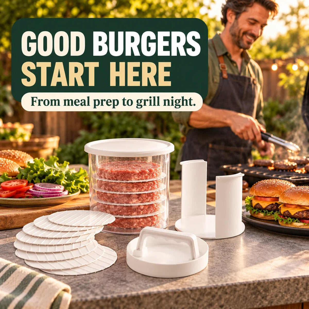 🔥2026 HOT SALE🔥 Food-grade material✅🍔Burger Patty Press & Storage Set | Prep, Stack & Chill