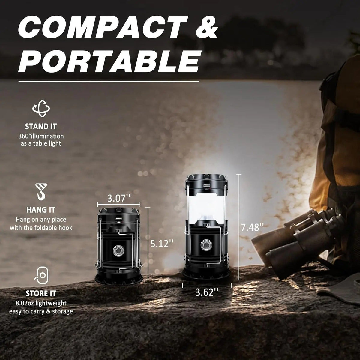 Solar Camping Lantern | Rechargeable LED Collapsible Emergency Light, Magnetic Base & Foldable Hanging Hook ✅ Buy 1 Get 1 Free