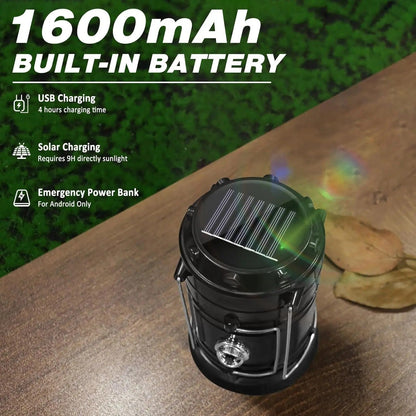 Solar Camping Lantern | Rechargeable LED Collapsible Emergency Light, Magnetic Base & Foldable Hanging Hook ✅ Buy 1 Get 1 Free