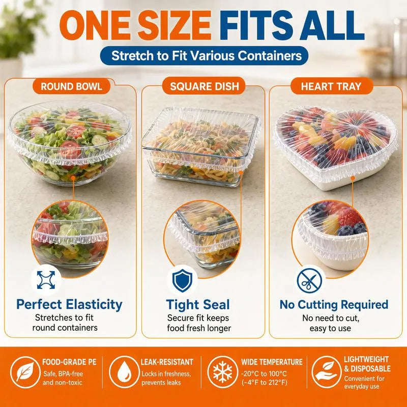 🔥500Pcs Medium Reusable Elastic Plastic Bowl Covers - Kitchen Bread Proofing,