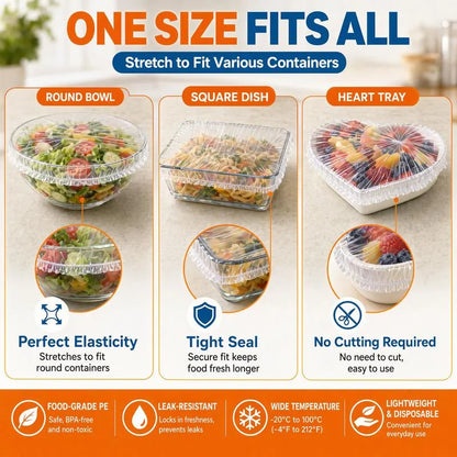 🔥500Pcs Medium Reusable Elastic Plastic Bowl Covers - Kitchen Bread Proofing,