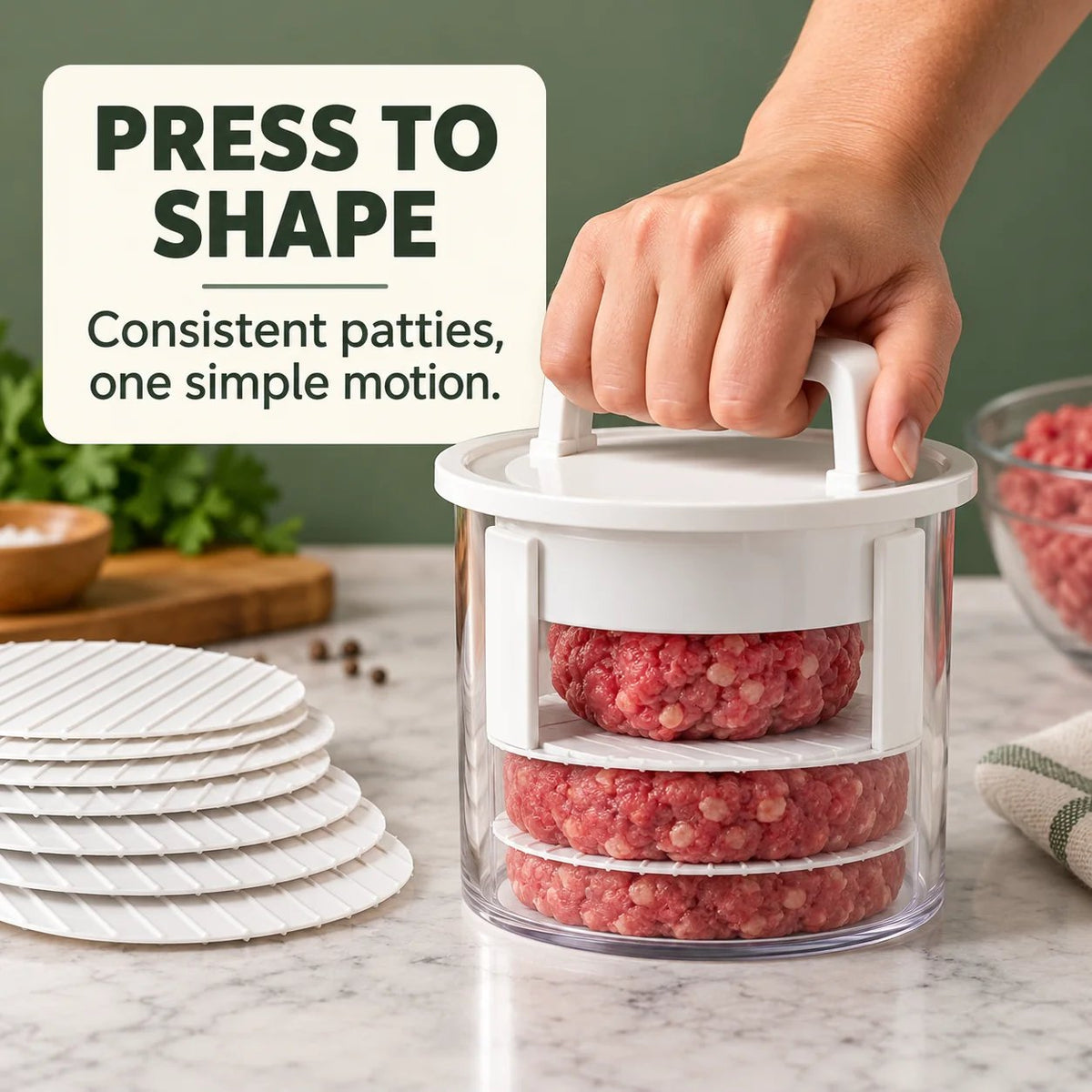🔥2026 HOT SALE🔥 Food-grade material✅🍔Burger Patty Press & Storage Set | Prep, Stack & Chill