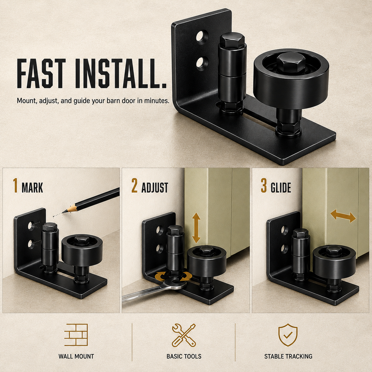 🔥 LIMITED-TIME50% OFF 🚪 Heavy Duty Wall Mounted Floor Guide Stop Barn Door Wobble – Adjustable Floor Guide for Smooth, Stable Sliding