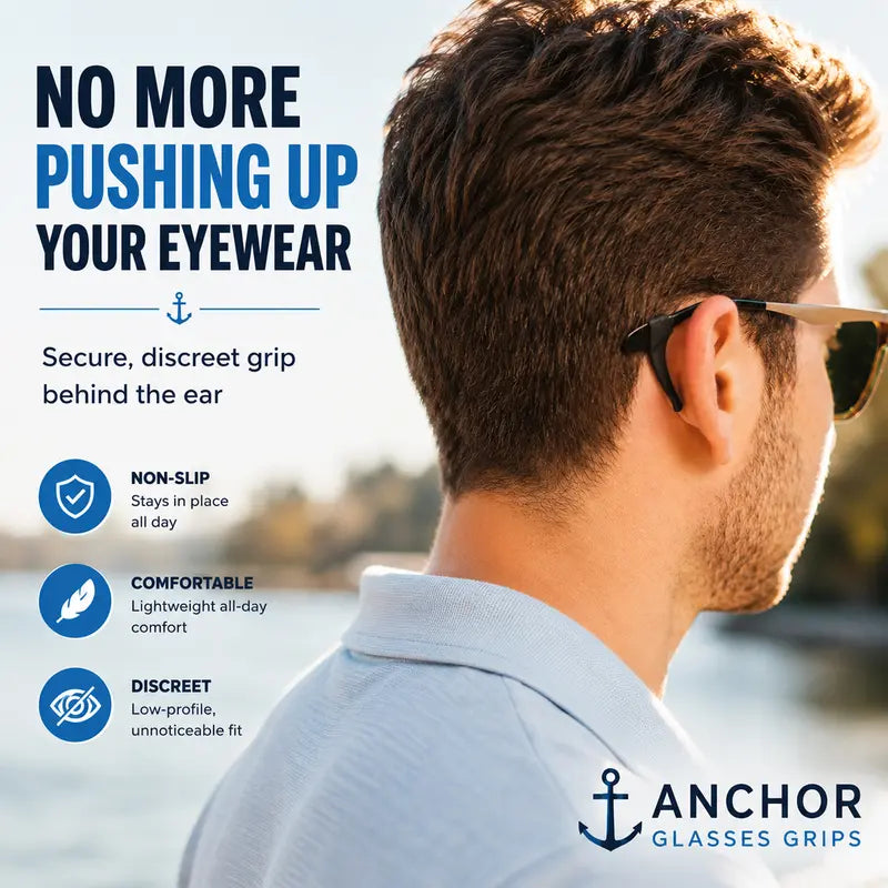 Anchor Glasses Grips - 3 Pack - Anti Slip Eyeglass Holder Ear Grip Sunglasses Retainer Temple Tip Reading Glasses Holder