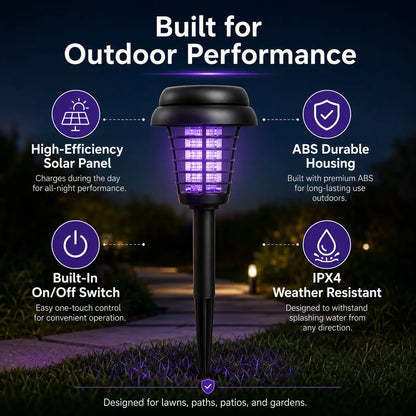 Solar Mosquito Zapper Light – Outdoor Garden Stake Lamp, UV Insect Killer, Solar Powered, Dual Mode (Mosquito Control + Pathway Lighting), Weather Resistant, Easy Setup, Small & Large Round + Square Options