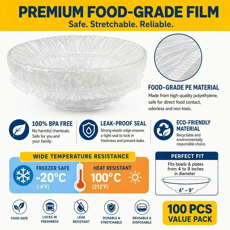 🔥500Pcs Medium Reusable Elastic Plastic Bowl Covers - Kitchen Bread Proofing,