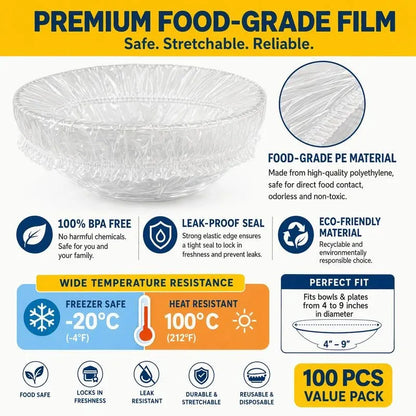 🔥500Pcs Medium Reusable Elastic Plastic Bowl Covers - Kitchen Bread Proofing,