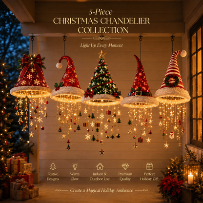 🎅 Merry hats Lighted Santa Hat Hanging Chandelier 🎄 | 5 Styles Warm White LED String Lights