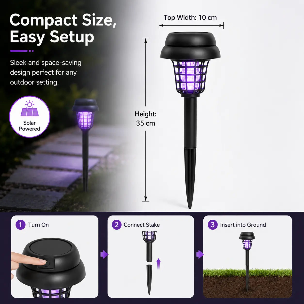 Solar Mosquito Zapper Light – Outdoor Garden Stake Lamp, UV Insect Killer, Solar Powered, Dual Mode (Mosquito Control + Pathway Lighting), Weather Resistant, Easy Setup, Small & Large Round + Square Options