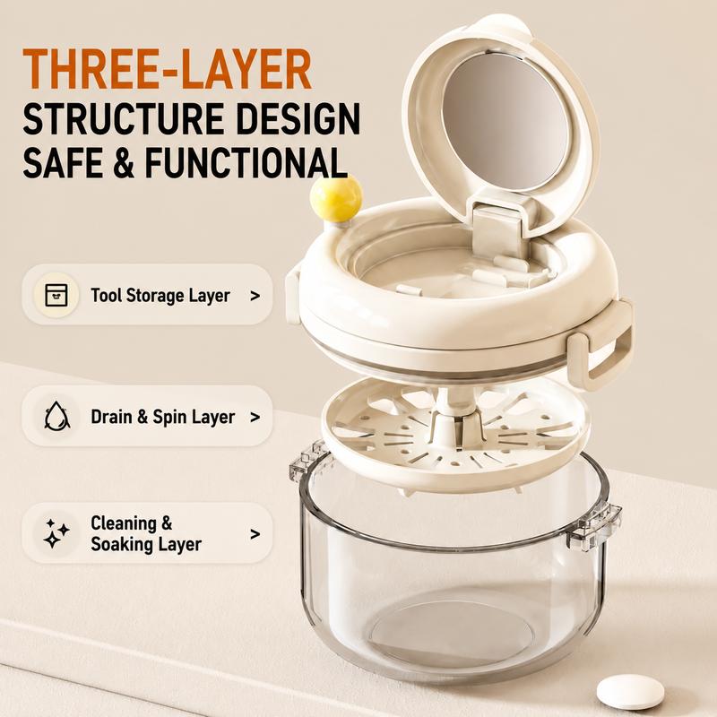 New ! Biodolla Rotating Manual Vortex Orthodontic Retainer Cleaner | Cute Cartoon Retainer Storage Case