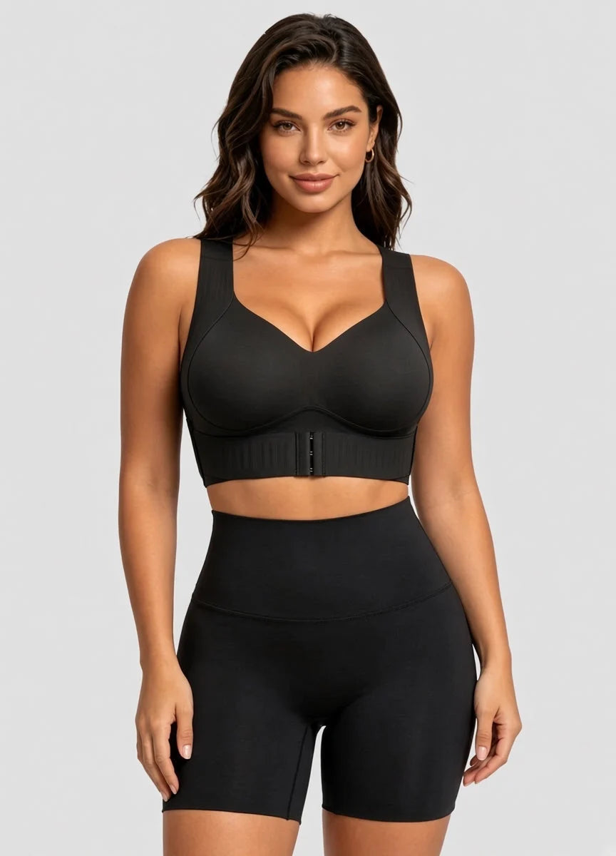 Cross Back Front Closure Wireless Posture Support Bra